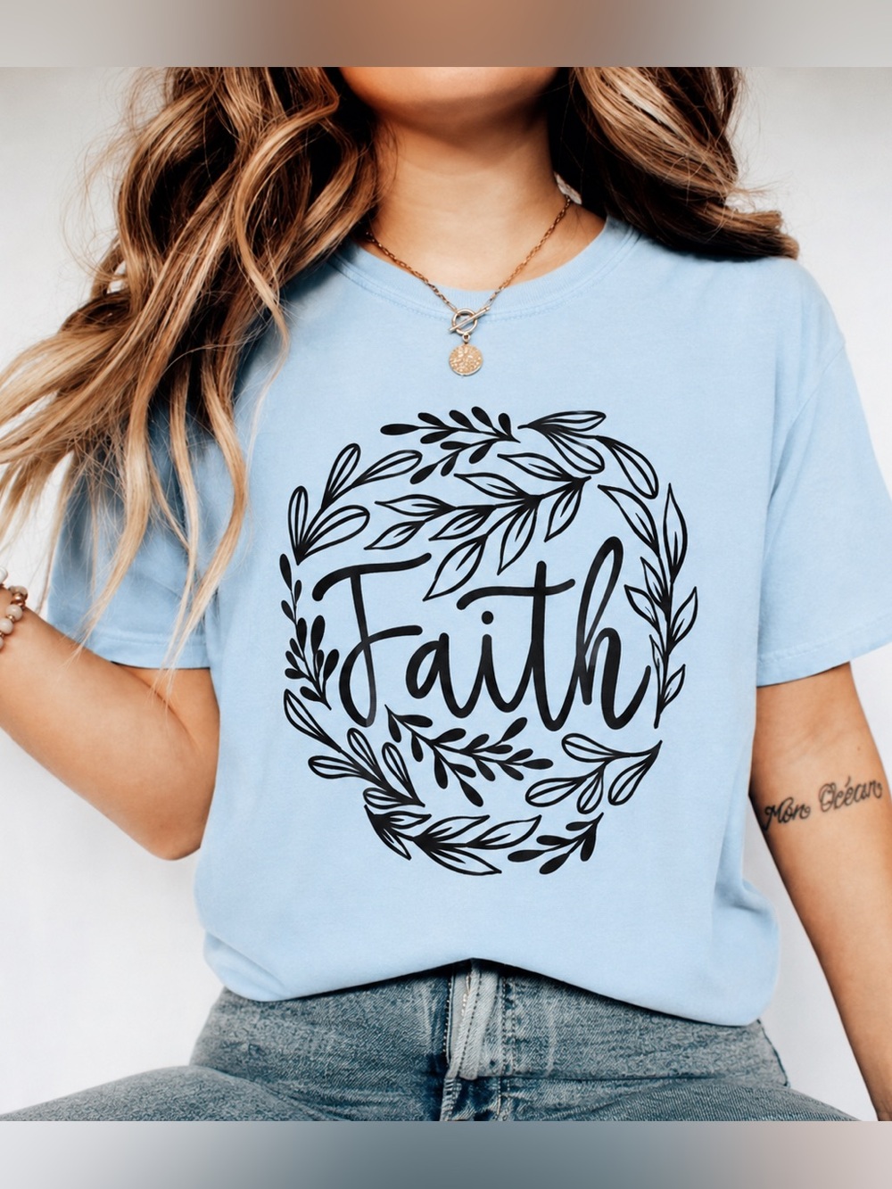 Bella Canvas Faith‎ Graphic Tee Light Blue Size L Christian Shirt